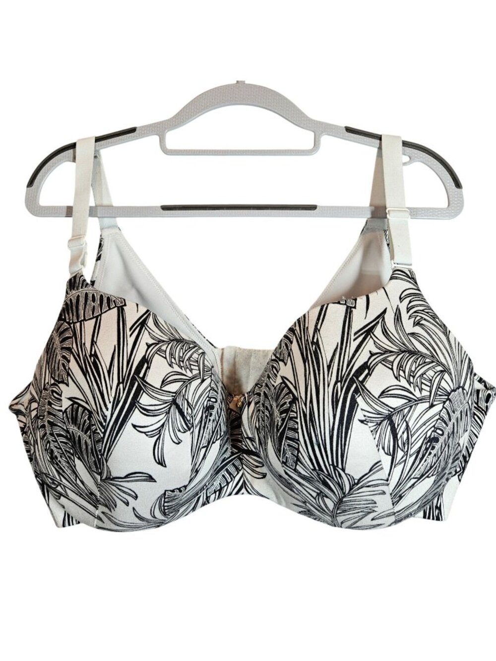 Cacique Womens Lightly Lined Black White Balconette Bra 42F Adjustable Straps